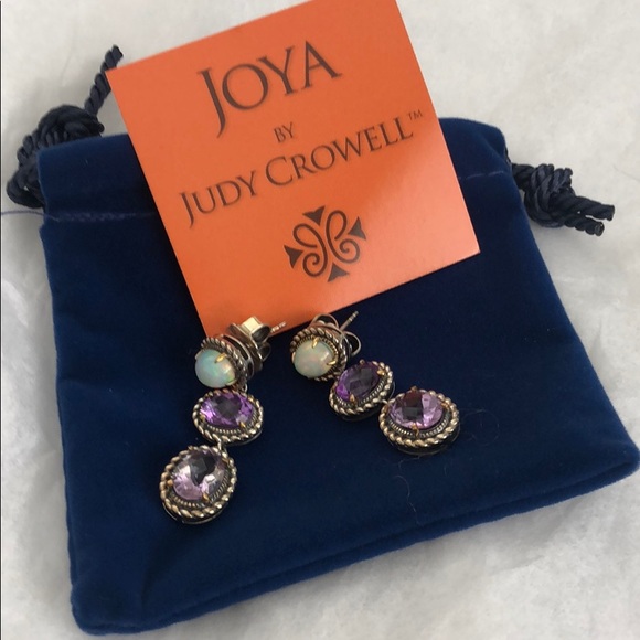 Gorgeous opal and amethyst stones drop earrings - Picture 2 of 2